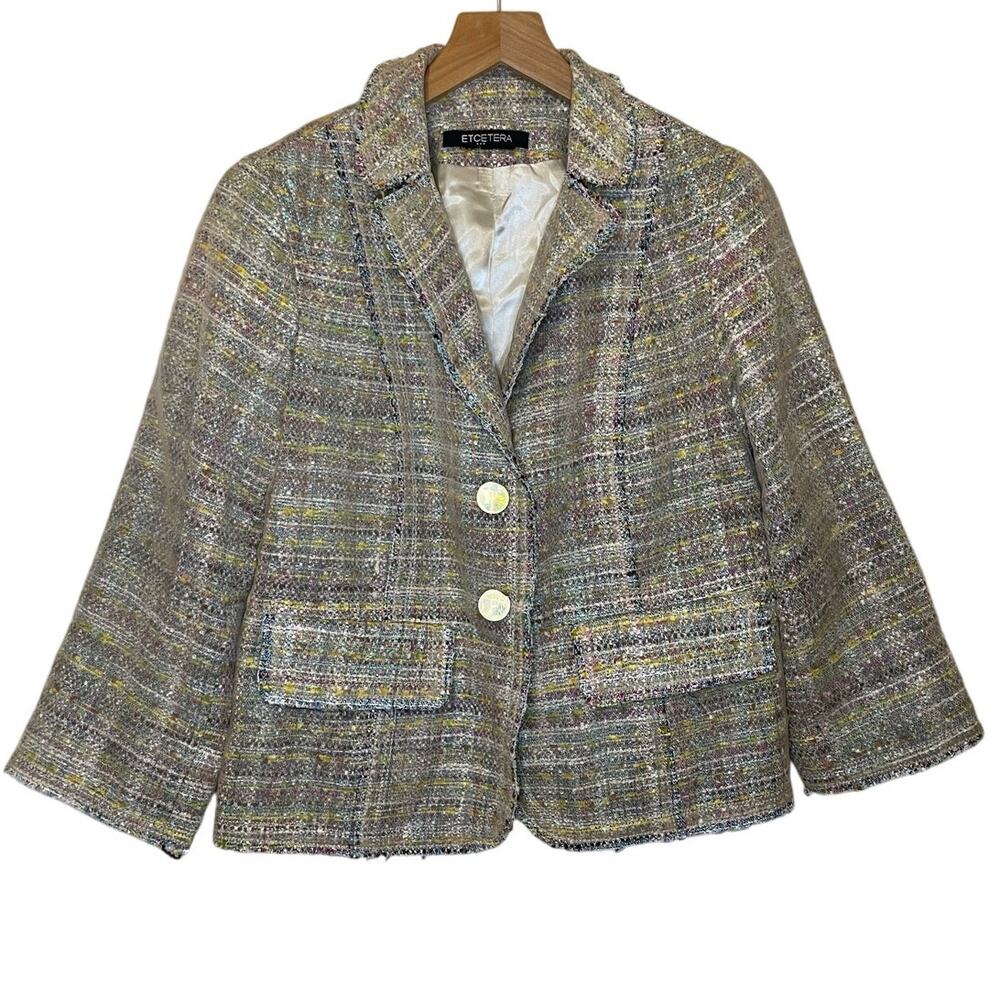 ECETERA Y2K Tweed Nylon Tulle Multicolor Retro Blazer Size 10 Twee